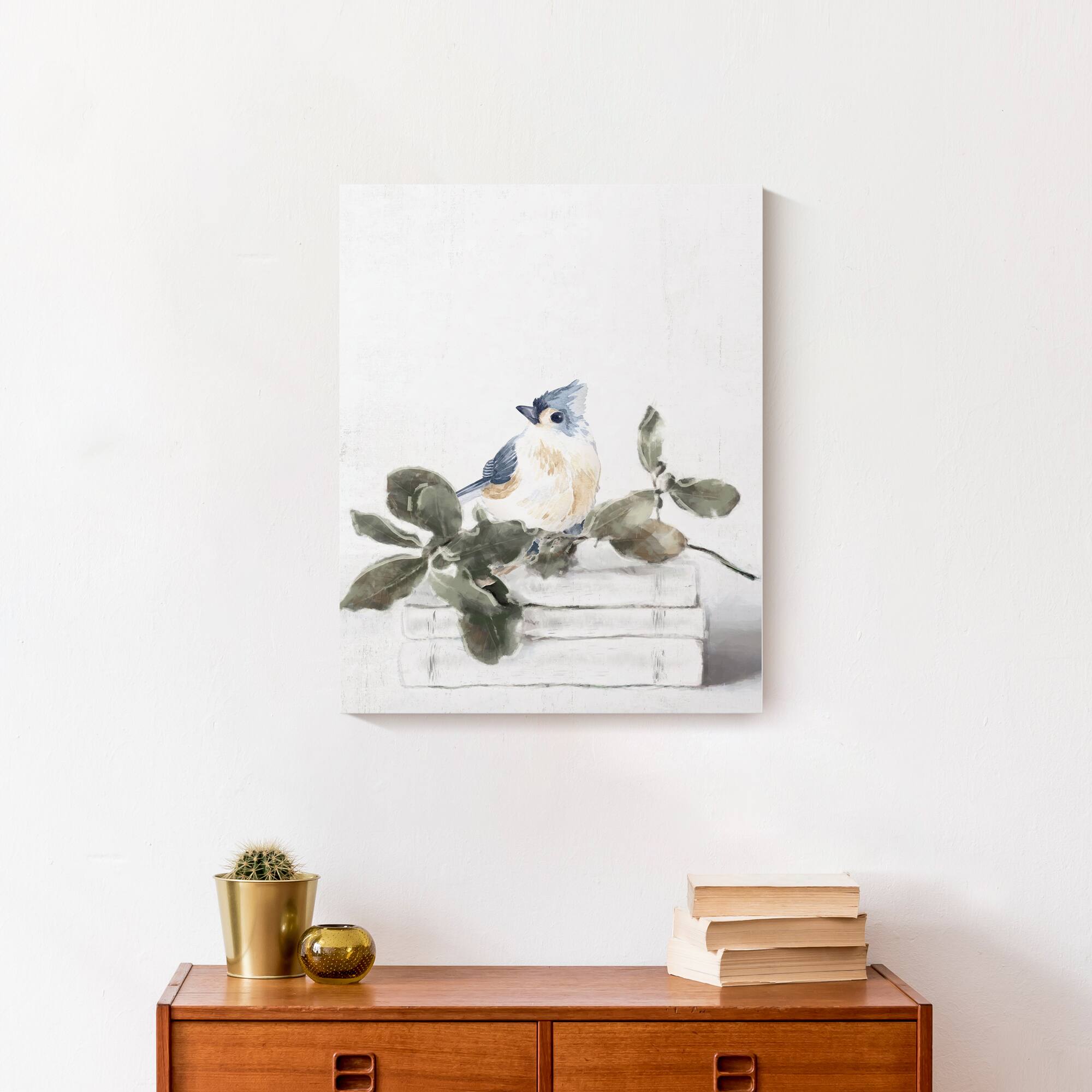 Stacked Books Leafy Stem 16" x 20" Canvas Wall Art